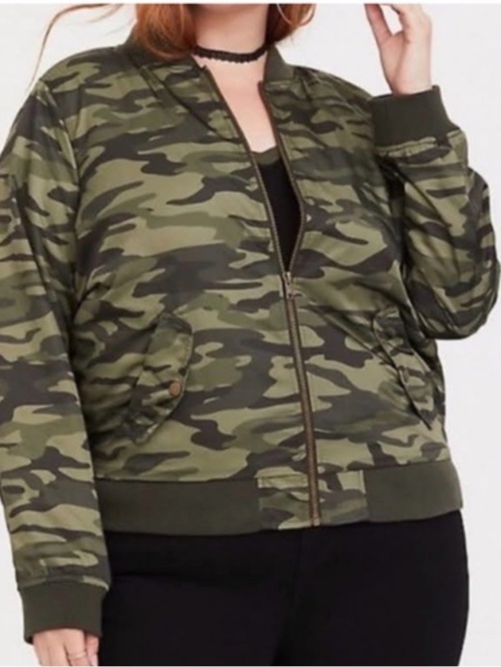 EUC Torrid Green Army Camouflage Camo Bomber Jacket Size 4 26 4X